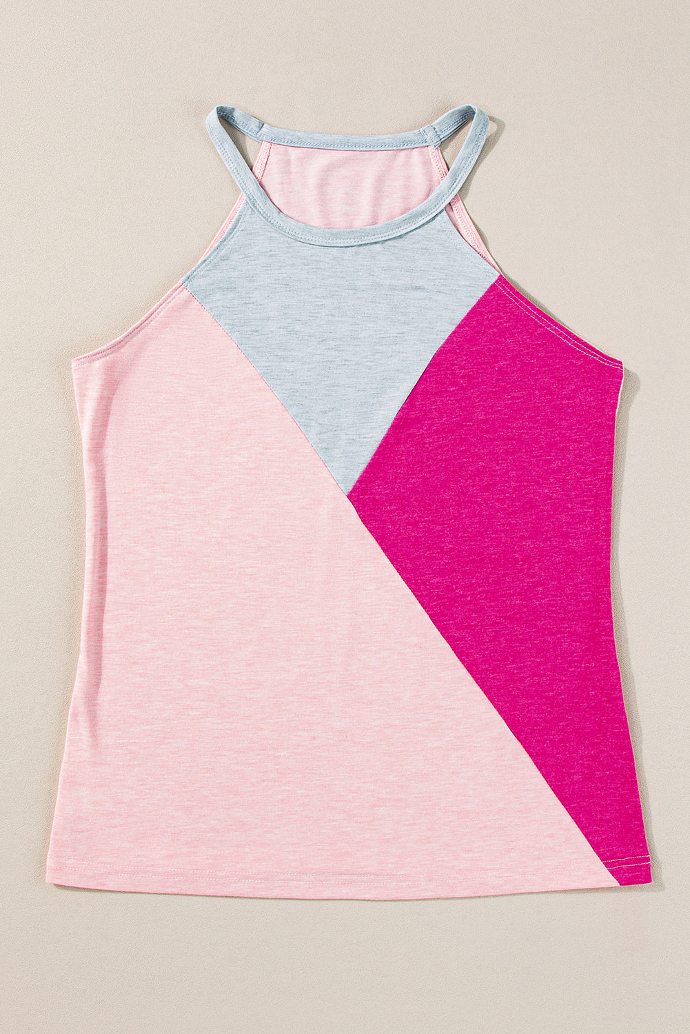 Rose Red Geometric Color Block Sleeveless Top