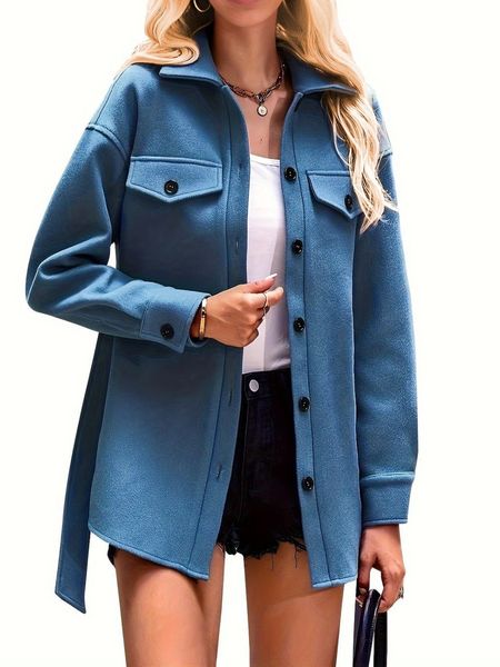 Women's Single Breasted Belted Coat Midi Long Trench Coat Shacket Jacket HEHB5U73SR