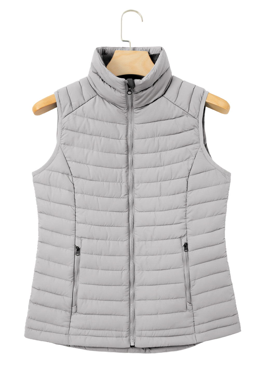 Sky Blue Plush Collared Quilted Zipped Puffer Vest