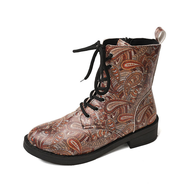 Autumn And Winter New Martin Boots Women's Printing Lace-up Platform