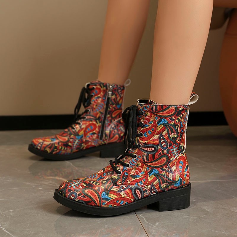 Autumn And Winter New Martin Boots Women's Printing Lace-up Platform