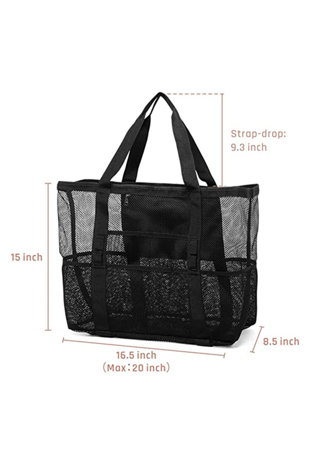 Black Multi-pocket Large Mesh Tote Bag