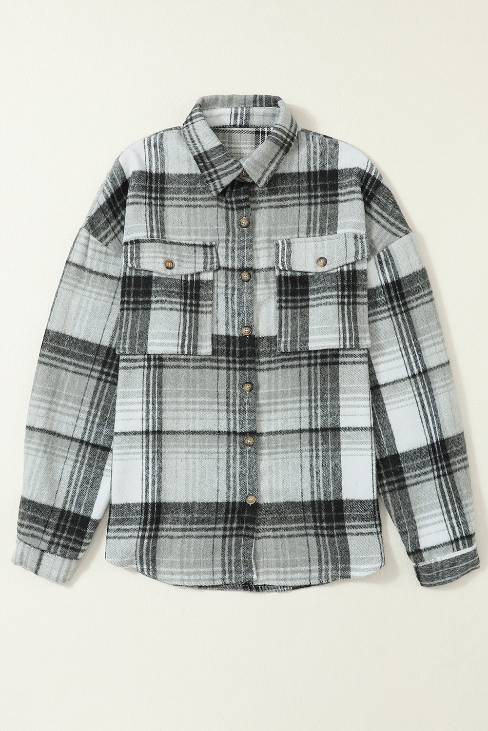 Pink & Grey Plaid Button Up Collared Flannel Shacket