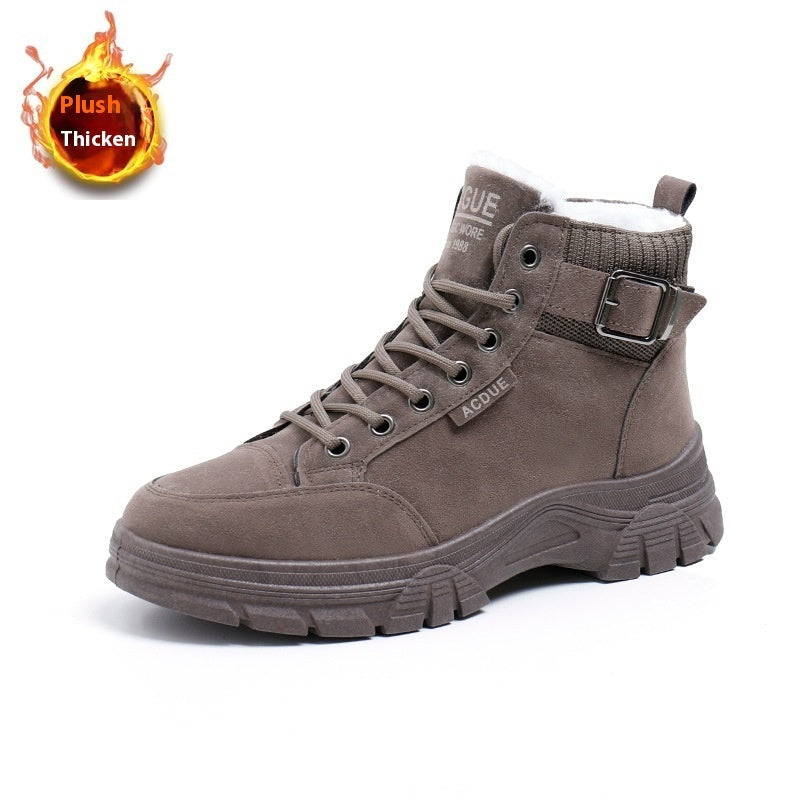 Women's Cotton-padded Shoes Round Toe Thick Bottom Fleece-lined Warm Suede Boots