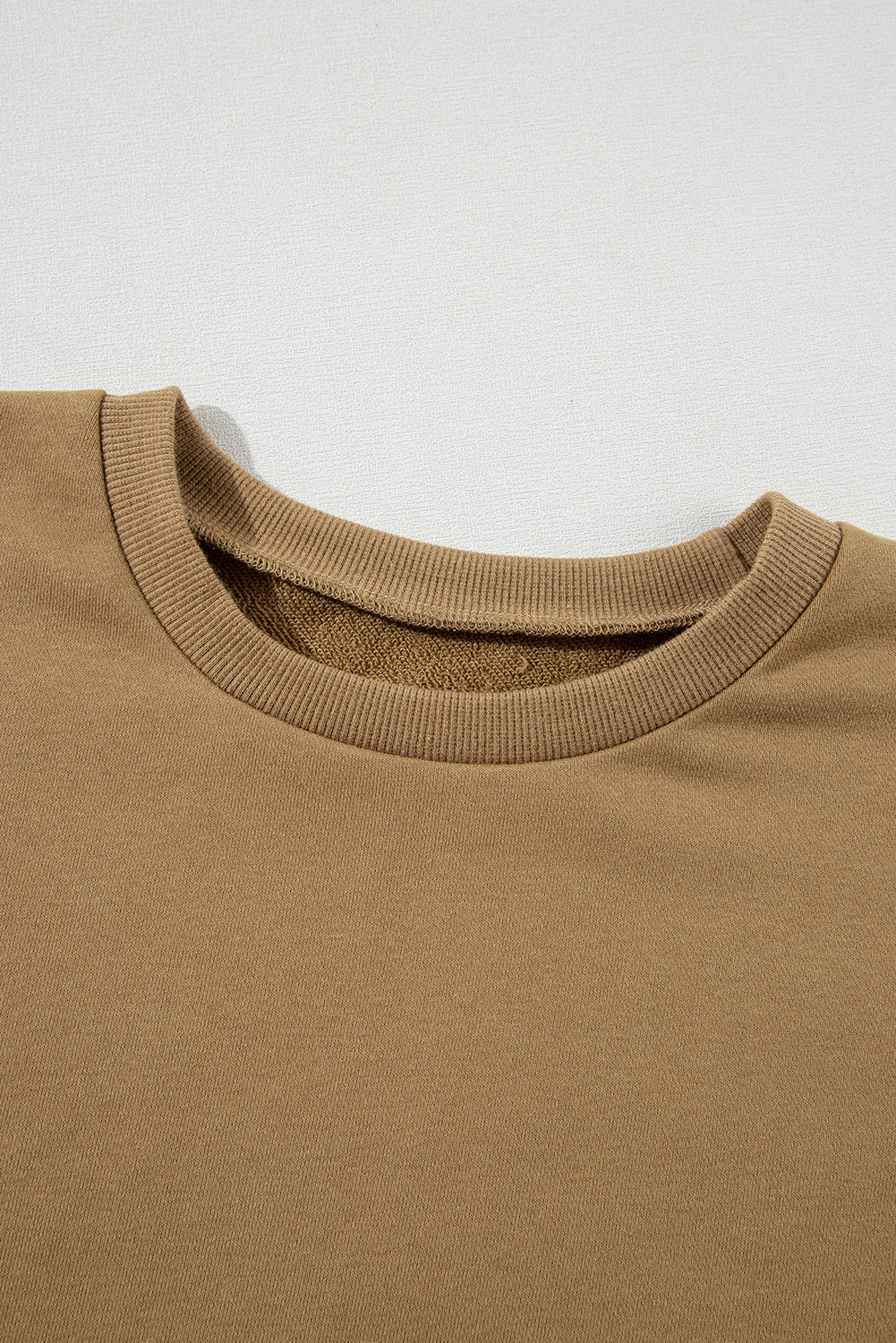 Brown Solid O Neck High Low Hem Pullover Sweatshirt