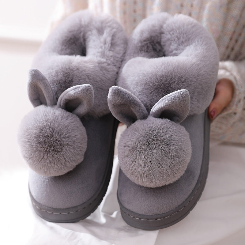 Autumn Winter Cotton Slippers Fur Rabbit Home Warm Thick Bottom Indoor Cotton Shoes Womens Slippers Cute Fluffy Cat Slippers