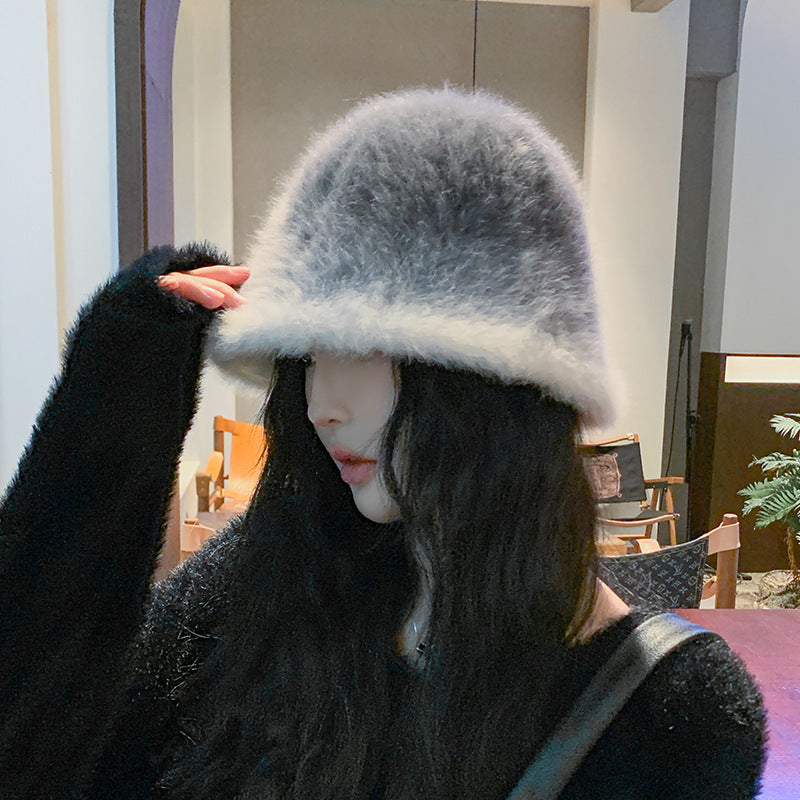 Women's Fashion Gradient Color Rabbit Fur Warm Fisherman Hat