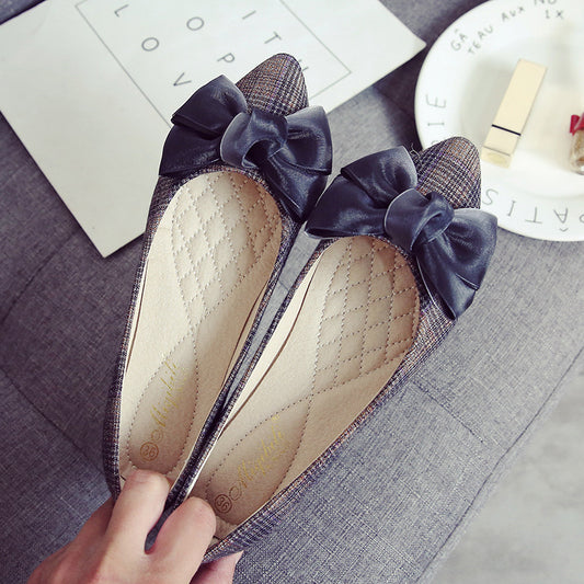 Womens Flat Shoes Ballet Bow Pointed Toe  Slip On Ballerina