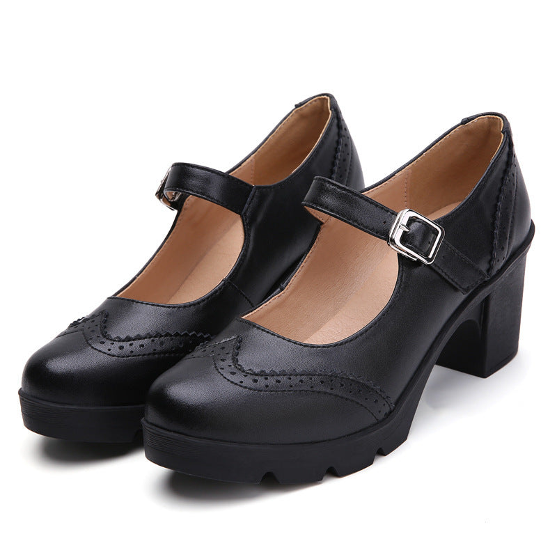 Womens Pumps Shoes Mary Jane Genuine Leather Sheepskin Retro Square