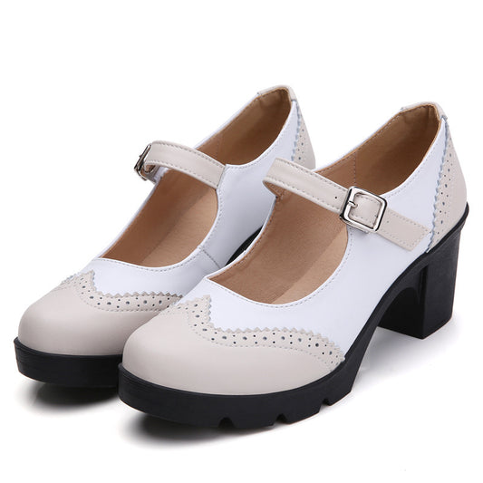 Womens Pumps Shoes Mary Jane Genuine Leather Sheepskin Retro Square