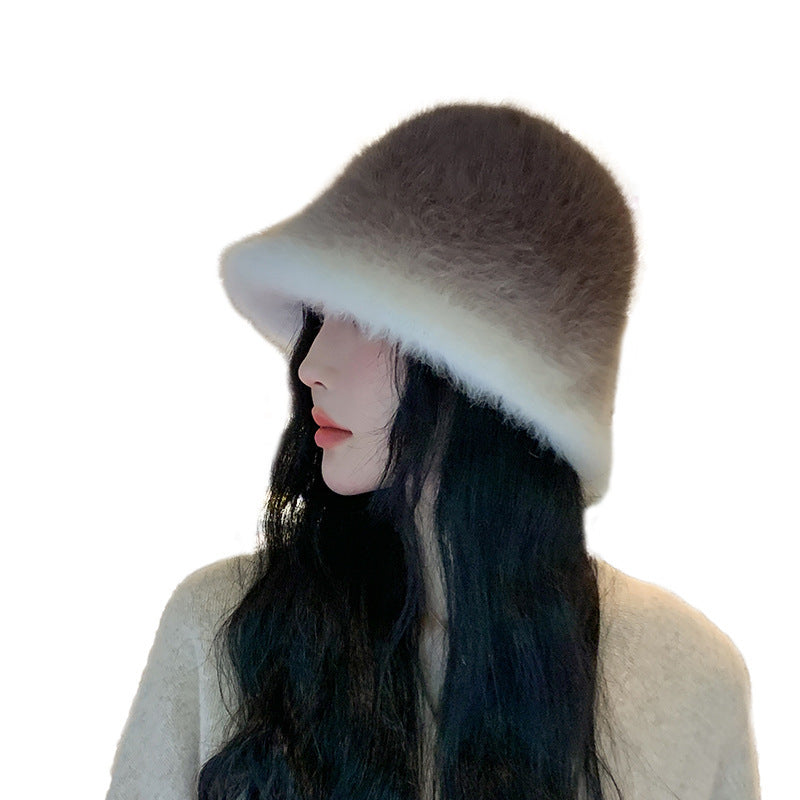 Women's Fashion Gradient Color Rabbit Fur Warm Fisherman Hat