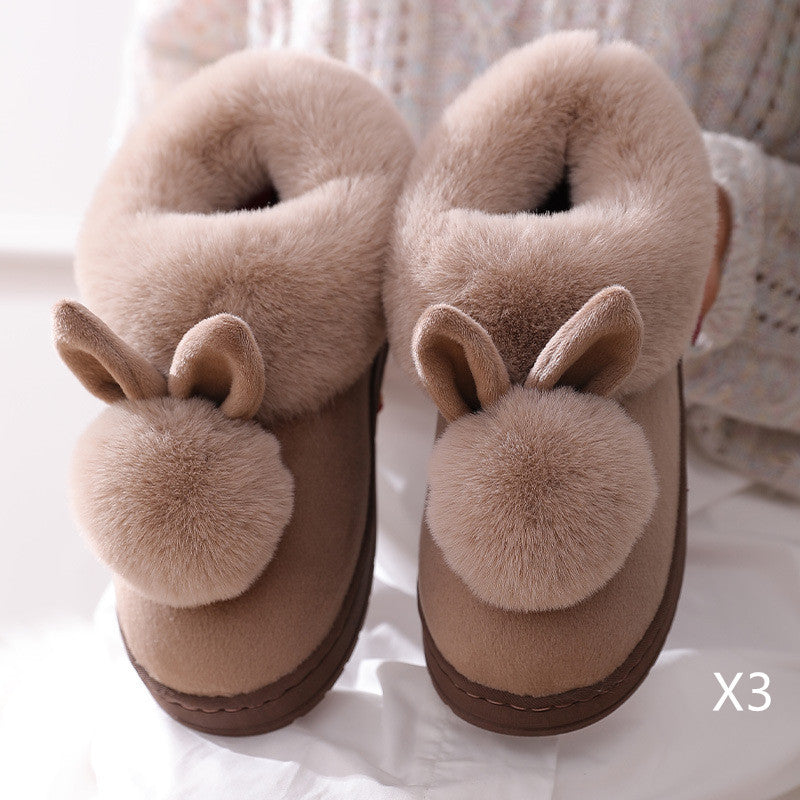 Autumn Winter Cotton Slippers Fur Rabbit Home Warm Thick Bottom Indoor Cotton Shoes Womens Slippers Cute Fluffy Cat Slippers