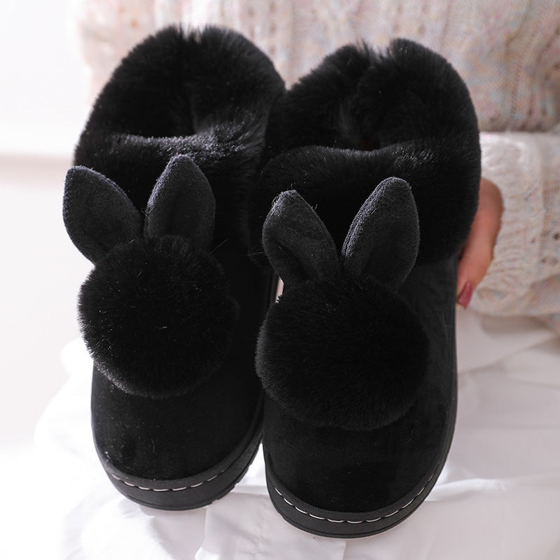 Autumn Winter Cotton Slippers Fur Rabbit Home Warm Thick Bottom Indoor Cotton Shoes Womens Slippers Cute Fluffy Cat Slippers