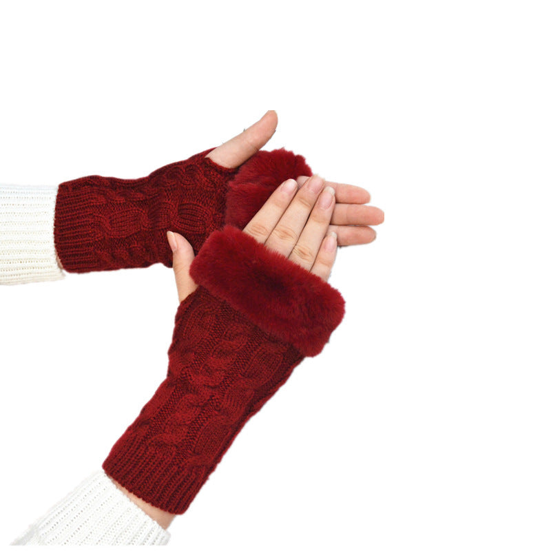 Women's Knitted Half Finger Solid Color Twist Gloves