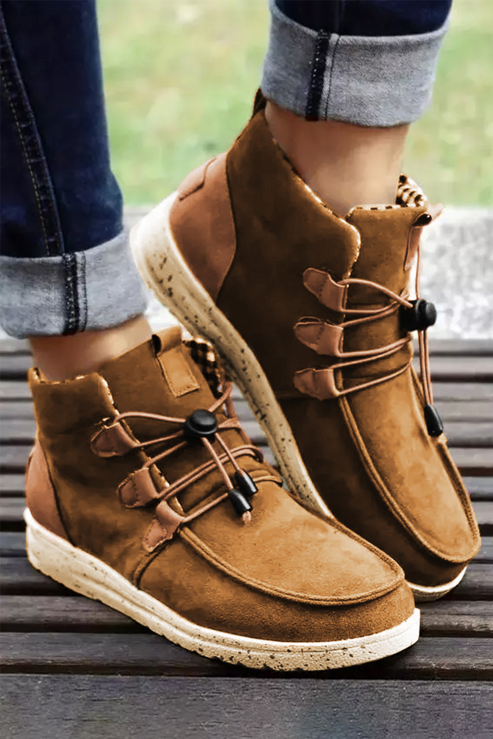 Camel Faux Suede Lace Up Ankle Boots