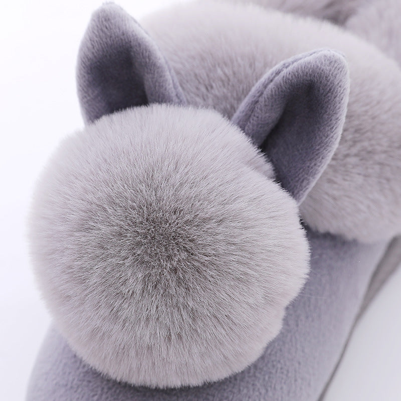 Autumn Winter Cotton Slippers Fur Rabbit Home Warm Thick Bottom Indoor Cotton Shoes Womens Slippers Cute Fluffy Cat Slippers