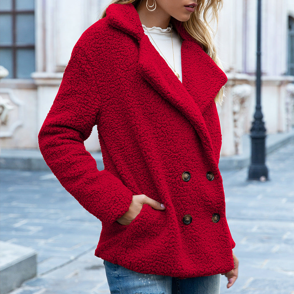 Button Lapel Jacket Winter Loose Fluffy Cardigan Sweater Coat Women