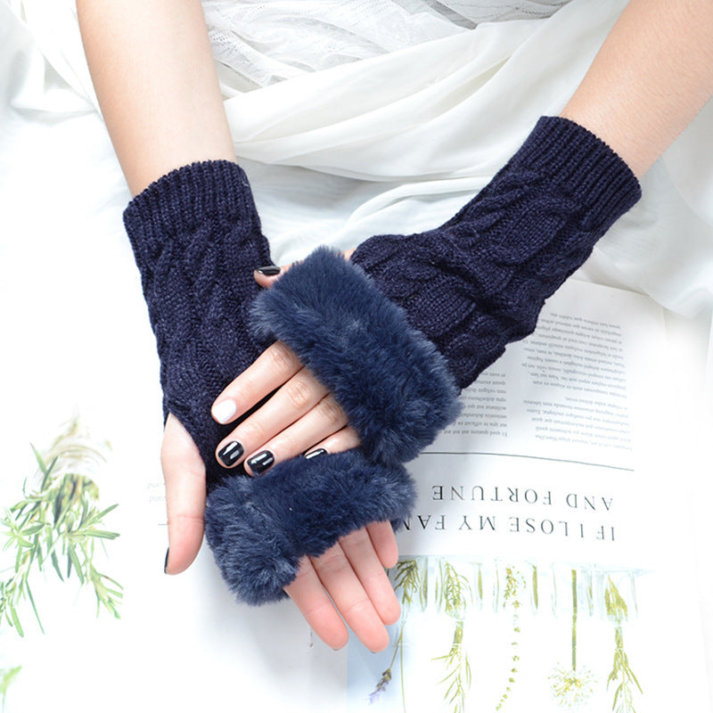 Women's Knitted Half Finger Solid Color Twist Gloves