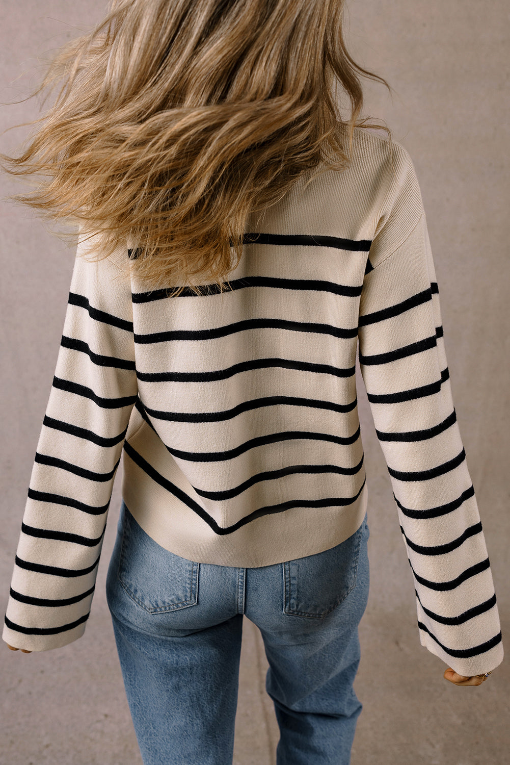 Black Stripe Flap Pocket Buttoned Cardigan Sweater