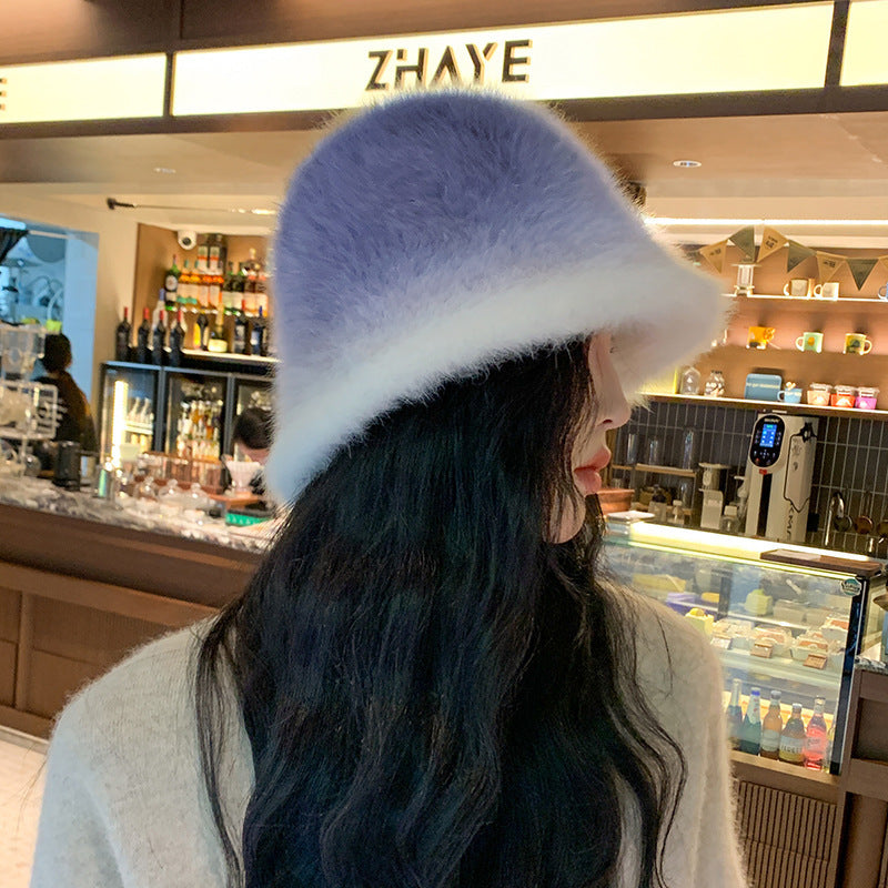 Women's Fashion Gradient Color Rabbit Fur Warm Fisherman Hat