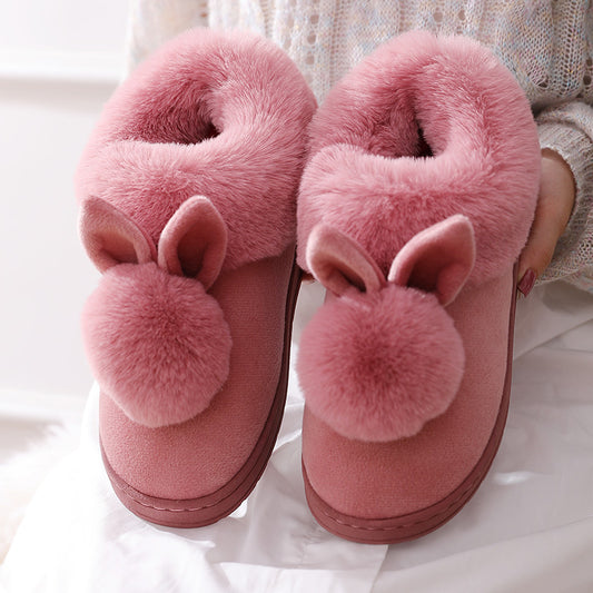 Autumn Winter Cotton Slippers Fur Rabbit Home Warm Thick Bottom Indoor Cotton Shoes Womens Slippers Cute Fluffy Cat Slippers