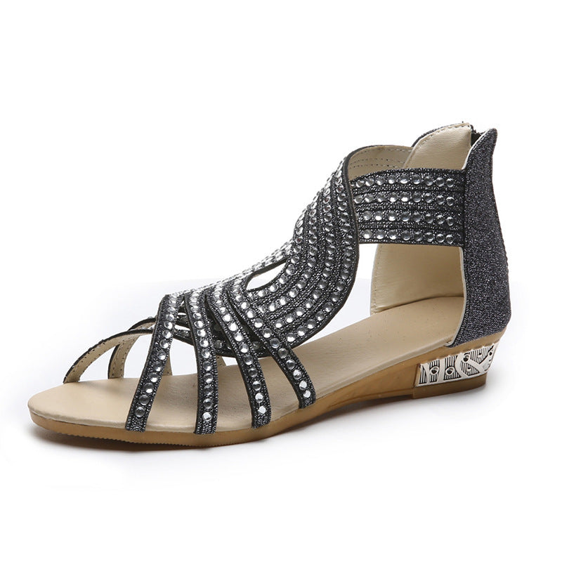 Women's Open Toe Rhinestone Wedge Hollow Sandals