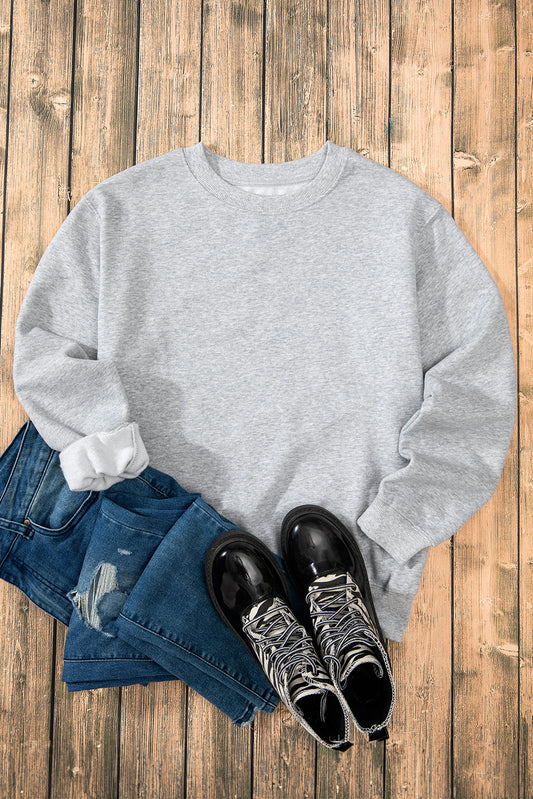 Gray Solid Fleece Lined Drop Shoulder Terry Sweatshirt