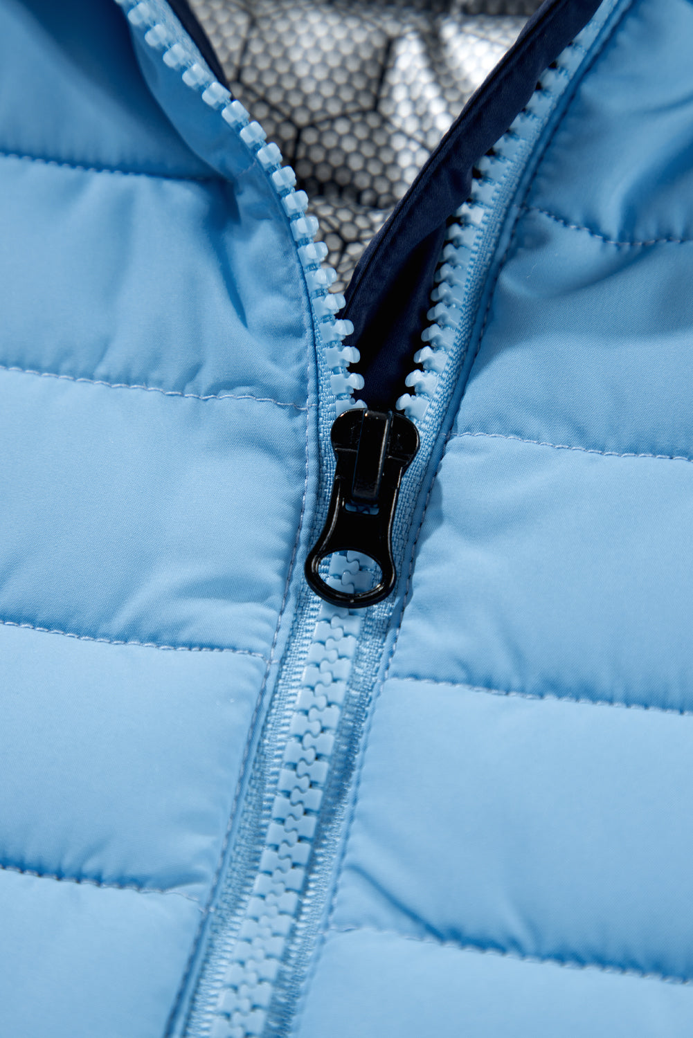 Sky Blue Plush Collared Quilted Zipped Puffer Vest