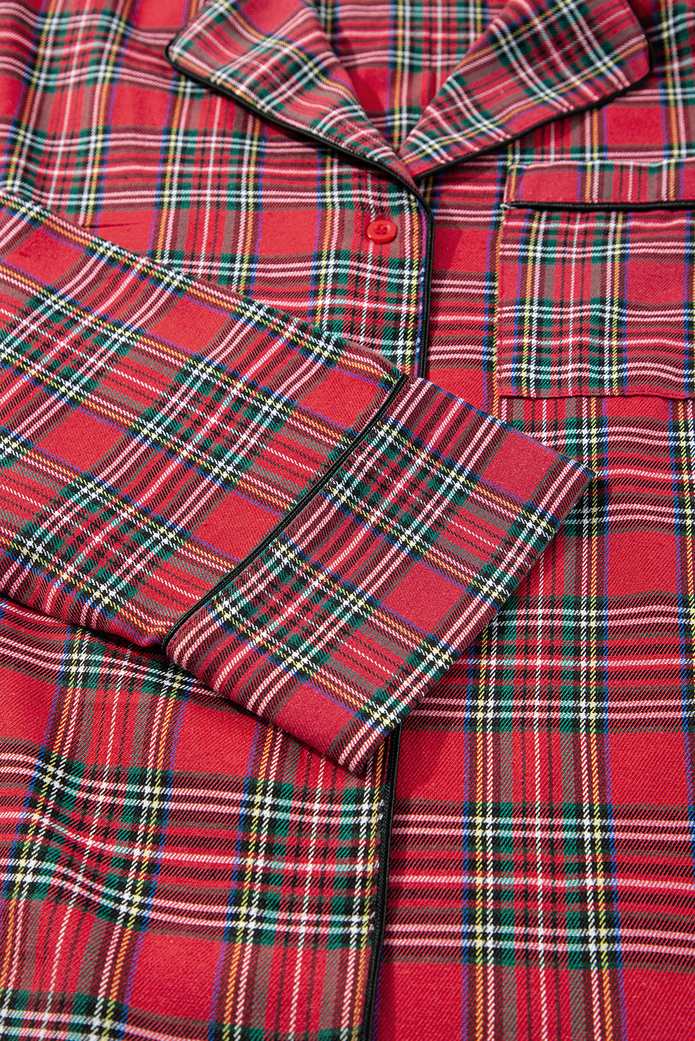 Red Plaid Print Shirt and Drawstring Pants Plus Size Pajama Set