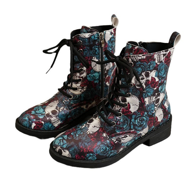 Autumn And Winter New Martin Boots Women's Printing Lace-up Platform