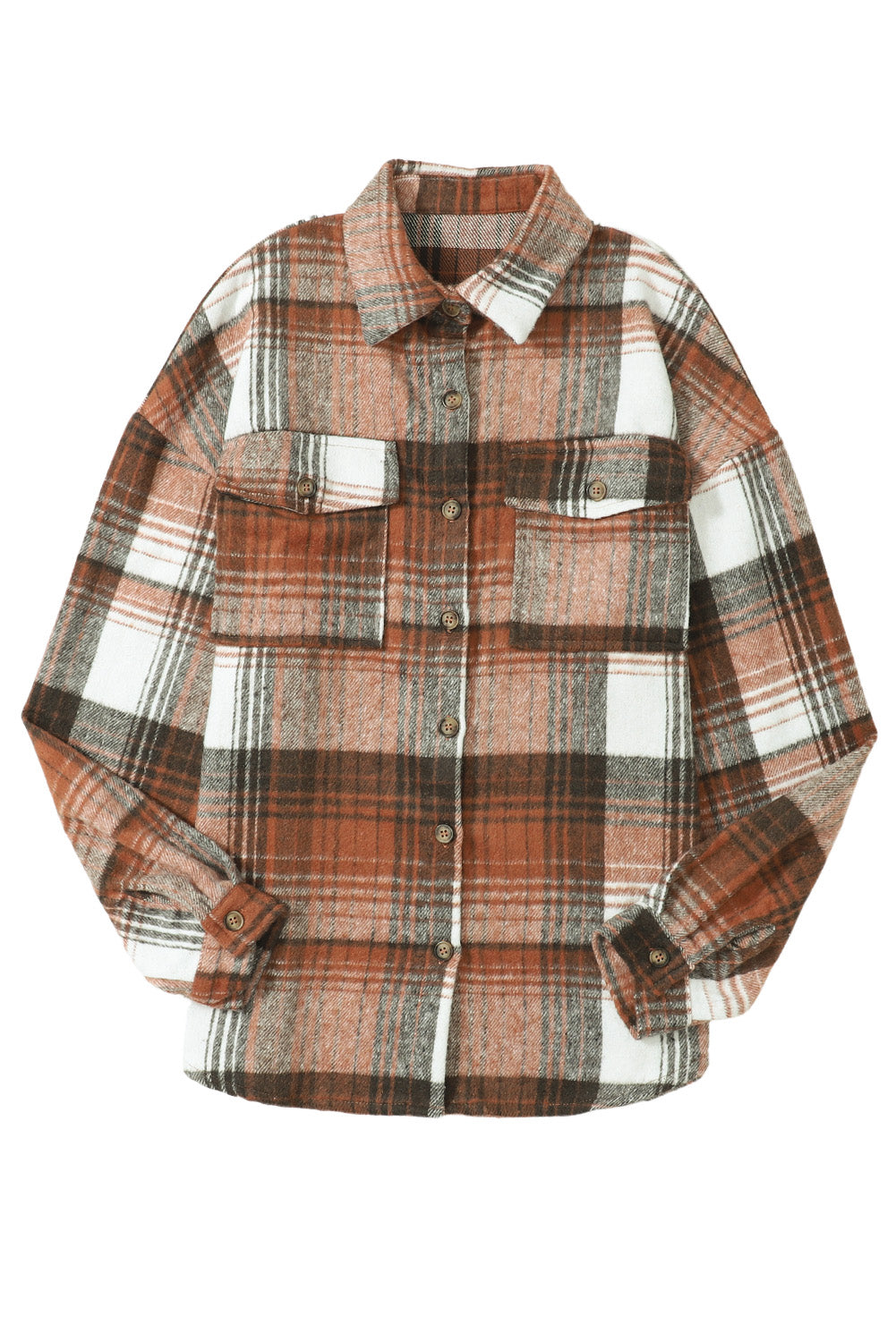 Pink & Grey Plaid Button Up Collared Flannel Shacket