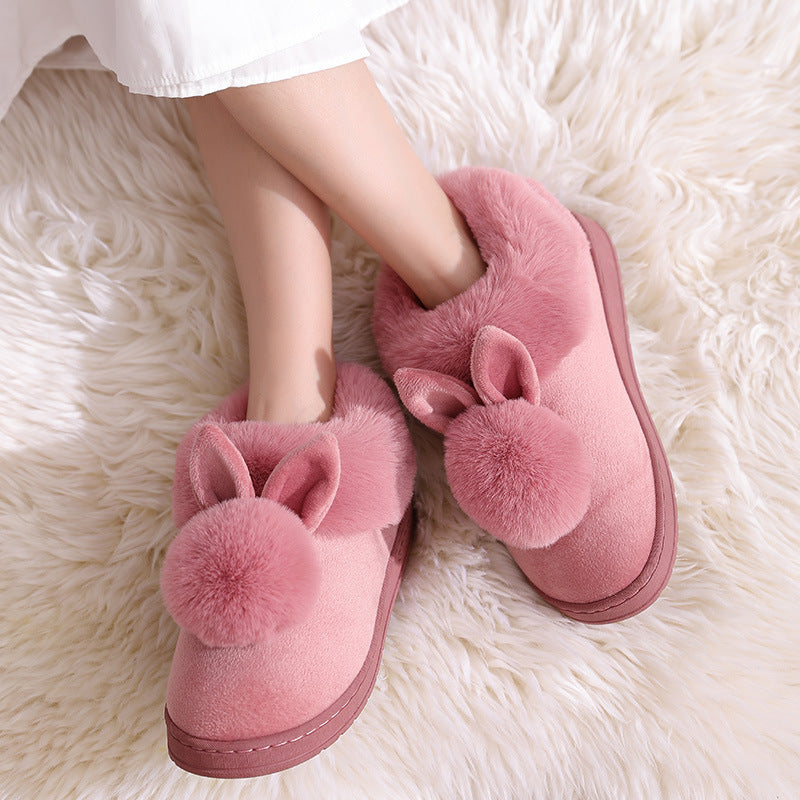 Autumn Winter Cotton Slippers Fur Rabbit Home Warm Thick Bottom Indoor Cotton Shoes Womens Slippers Cute Fluffy Cat Slippers