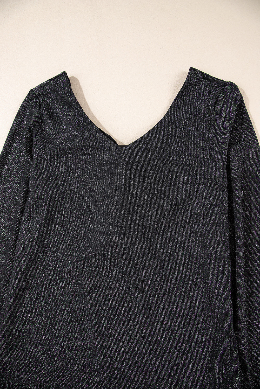 Black Metallic Bowknot Open Back V Neck Top