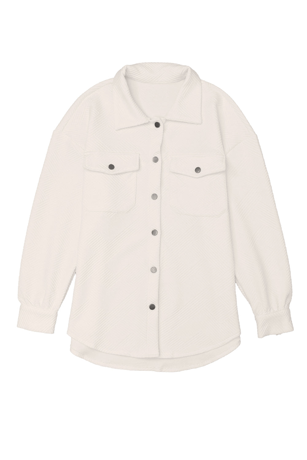 Beige Solid Textured Flap Pocket Buttoned Shacket