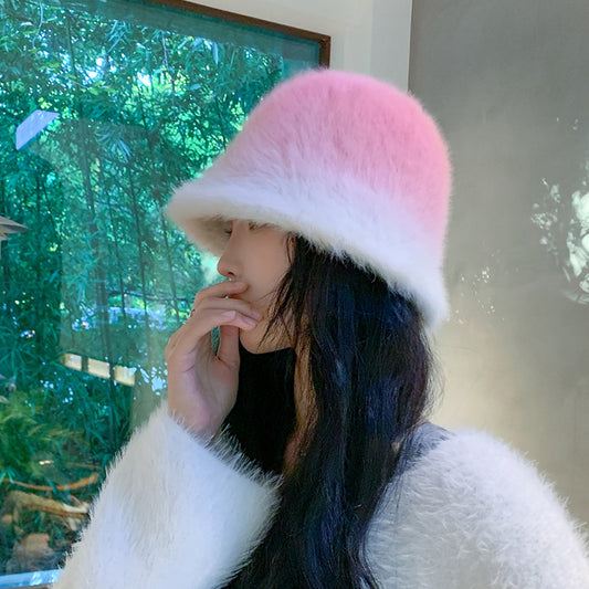 Women's Fashion Gradient Color Rabbit Fur Warm Fisherman Hat