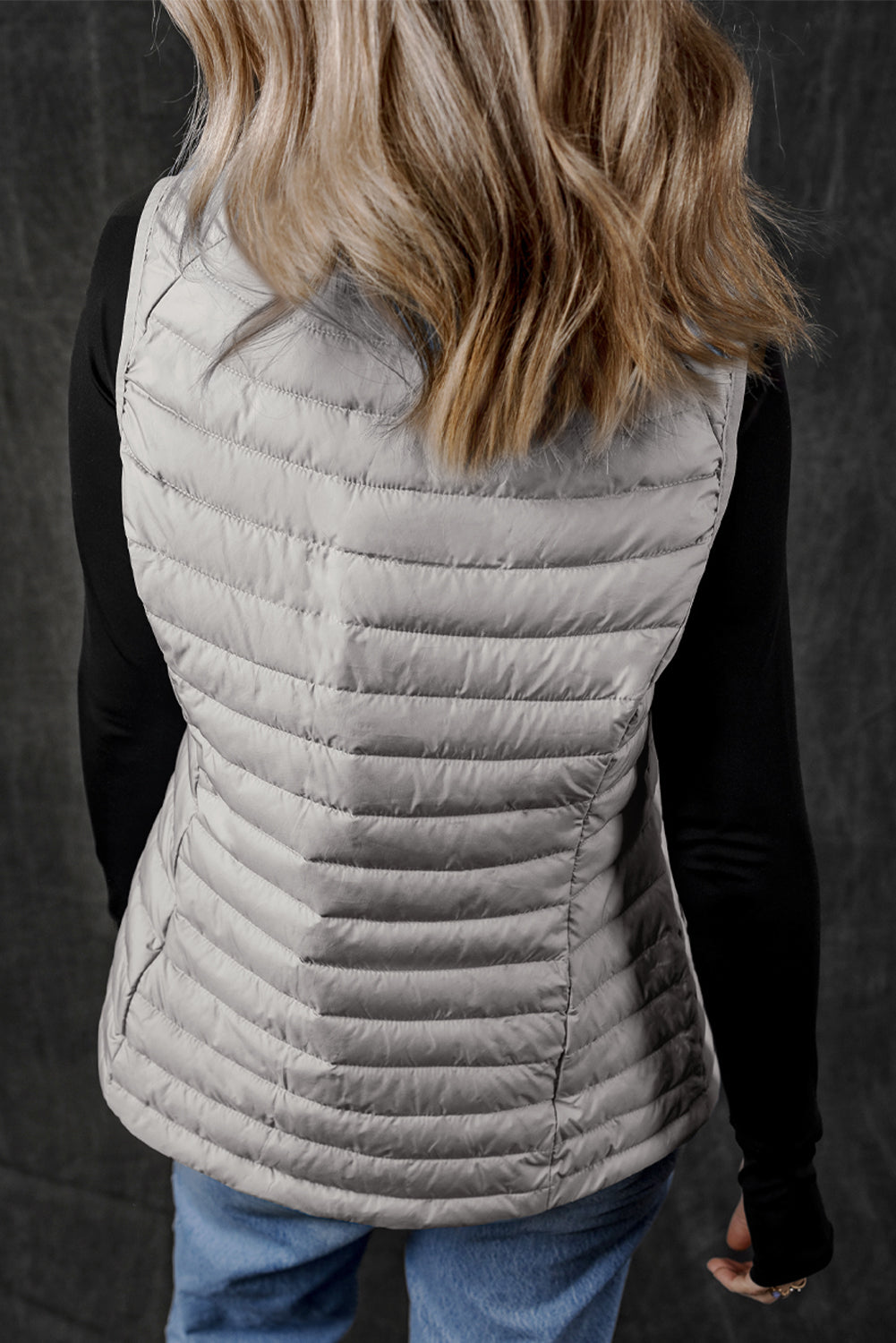 Sky Blue Plush Collared Quilted Zipped Puffer Vest