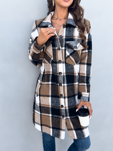 Women's Plaid Long Sleeve Button Down Shirts Casual Jackets Coats  H72DS3TP49