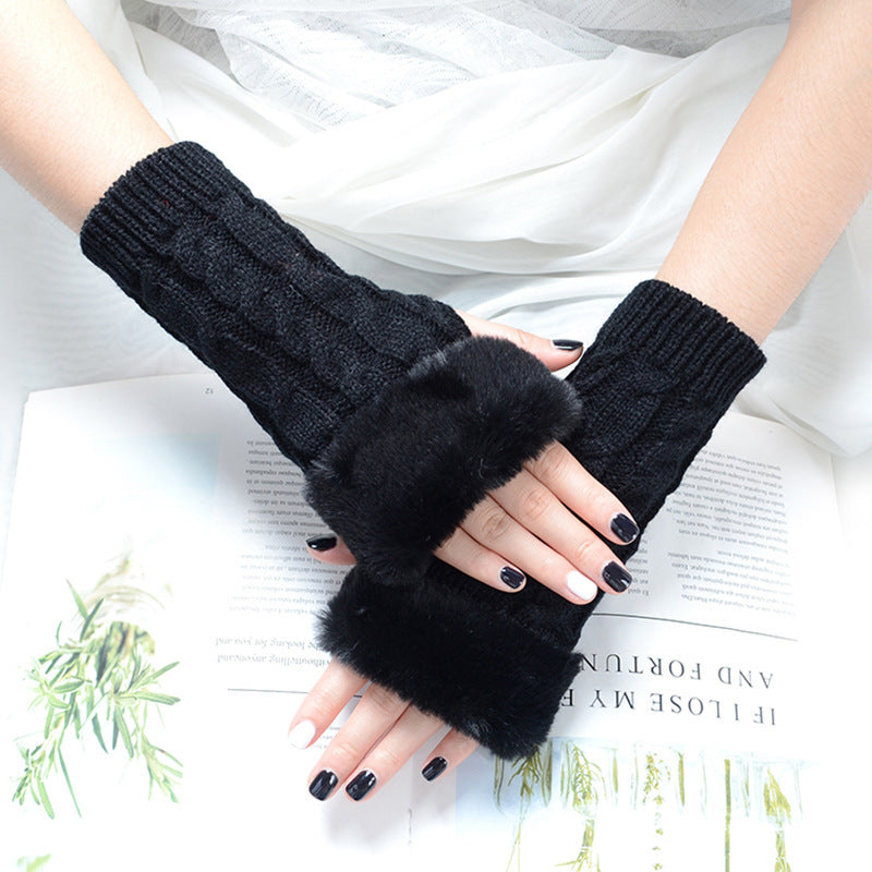 Women's Knitted Half Finger Solid Color Twist Gloves