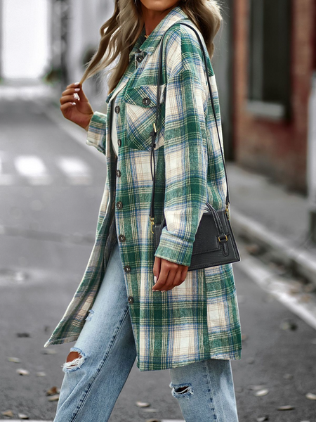 Women's Plaid Long Sleeve Button Down Shirts Casual Jackets Coats  H72DS3TP49