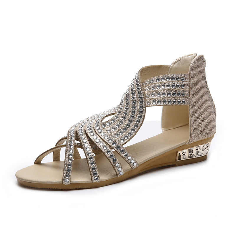 Women's Open Toe Rhinestone Wedge Hollow Sandals