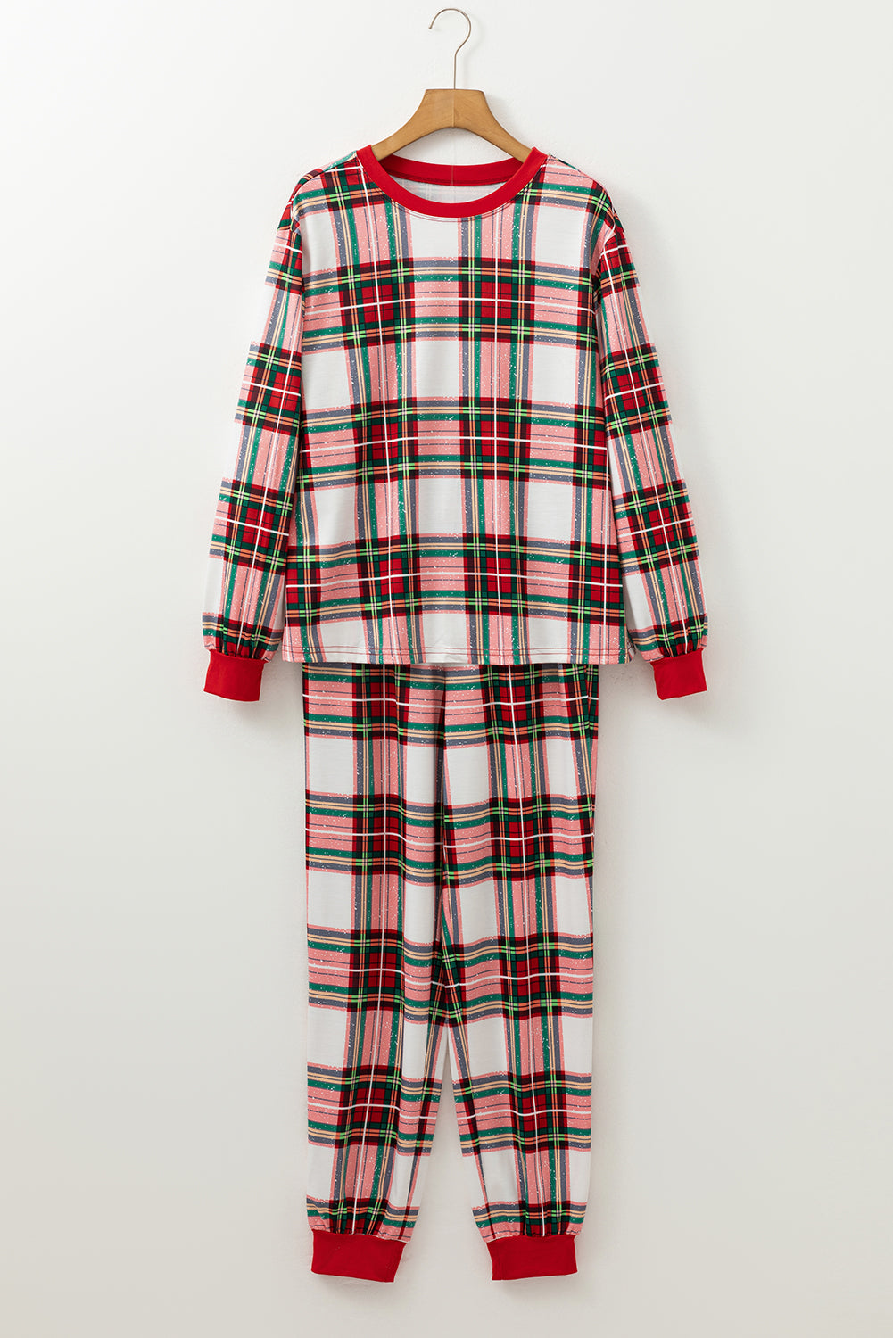 Red Christmas Plaid Allover Top and Pants Lounge Set