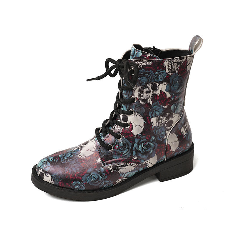 Autumn And Winter New Martin Boots Women's Printing Lace-up Platform