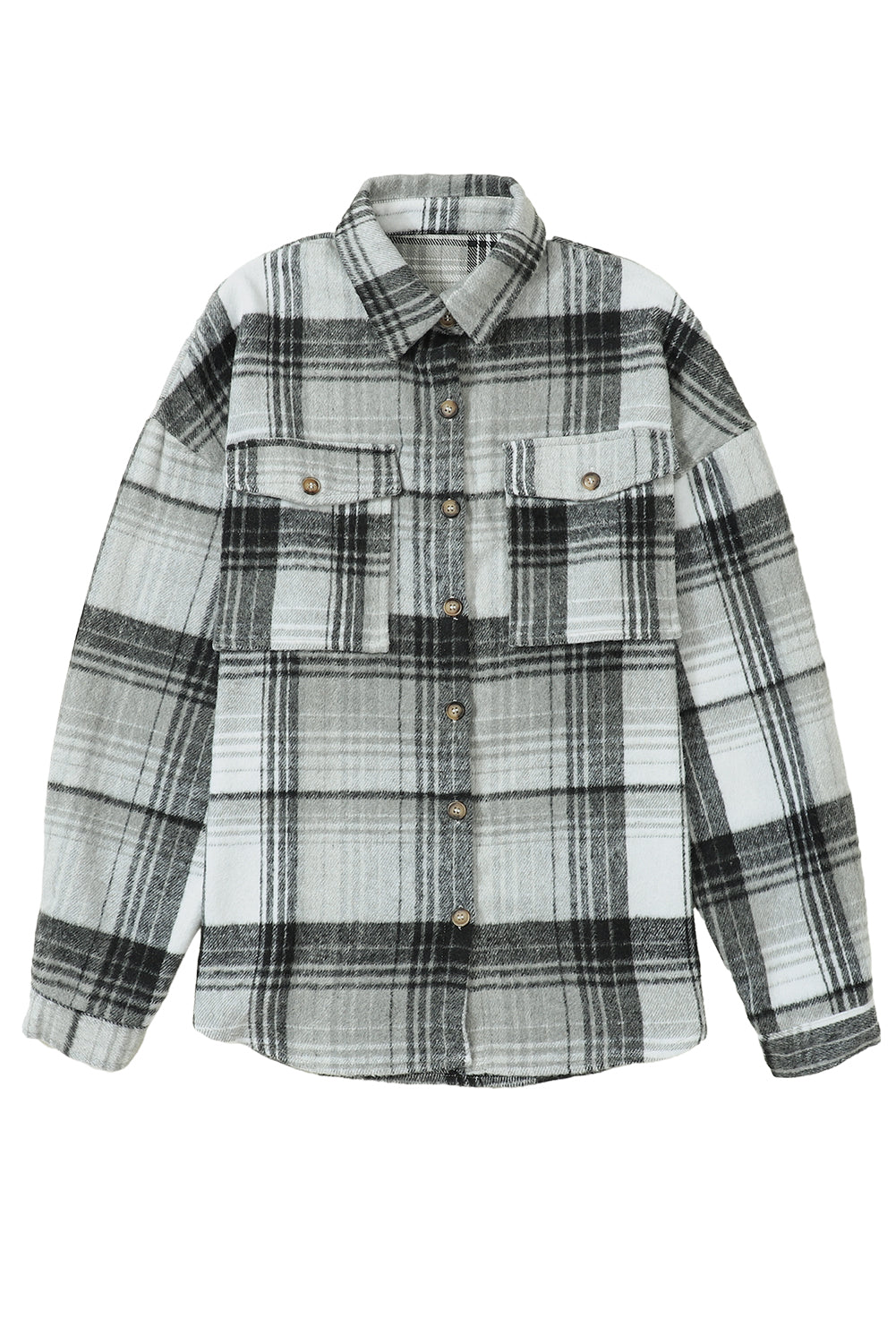 Pink & Grey Plaid Button Up Collared Flannel Shacket