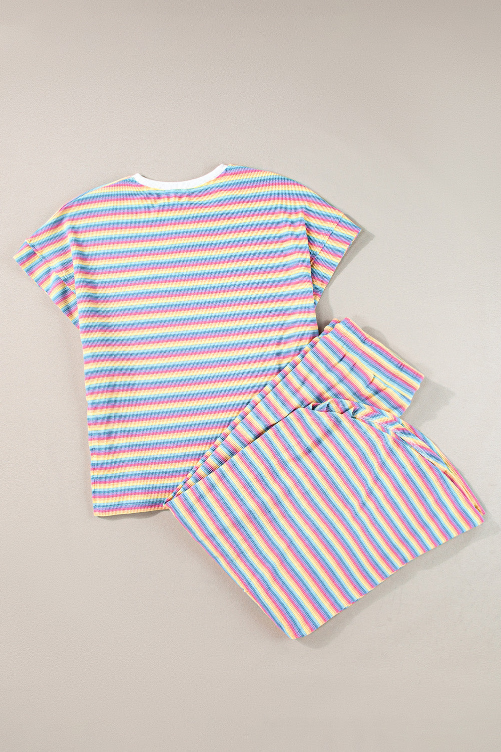 Pink Stripe Rainbow Tee and Tassel Drawstring Wide Leg Pants Set