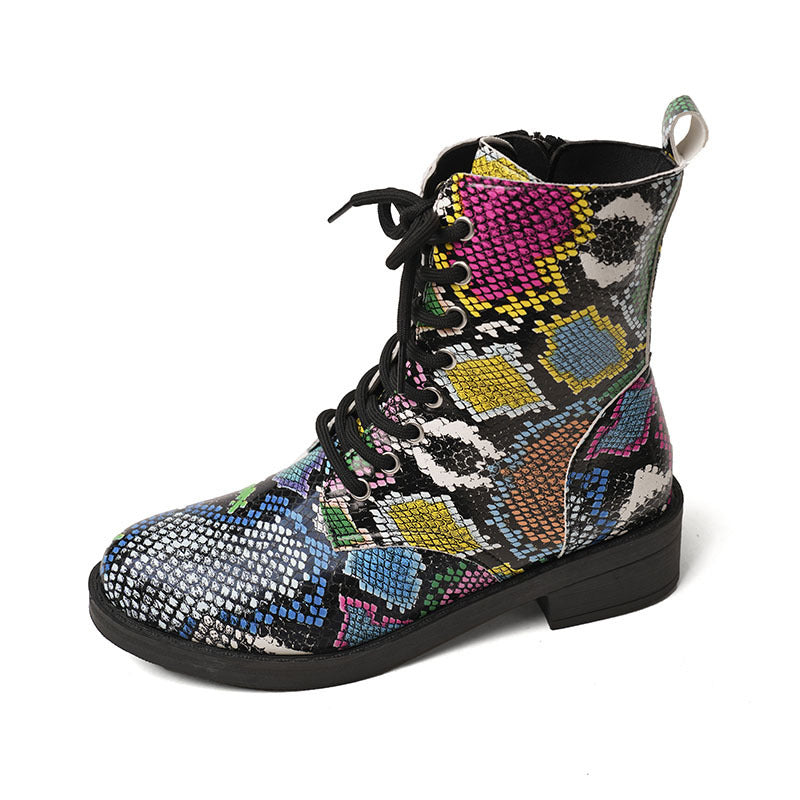 Autumn And Winter New Martin Boots Women's Printing Lace-up Platform