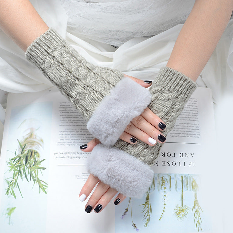 Women's Knitted Half Finger Solid Color Twist Gloves