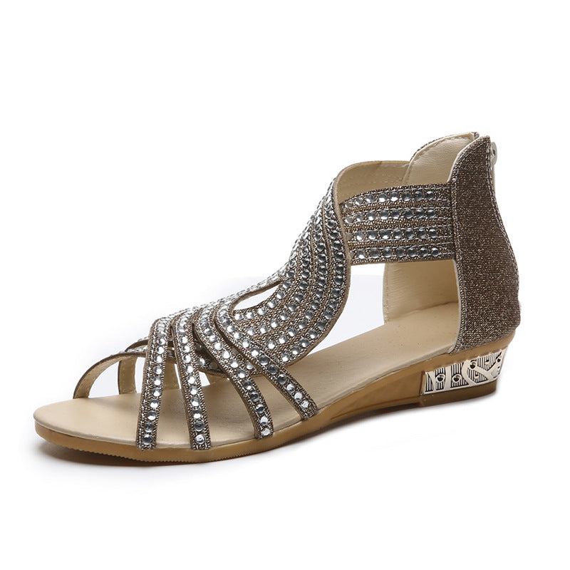 Women's Open Toe Rhinestone Wedge Hollow Sandals