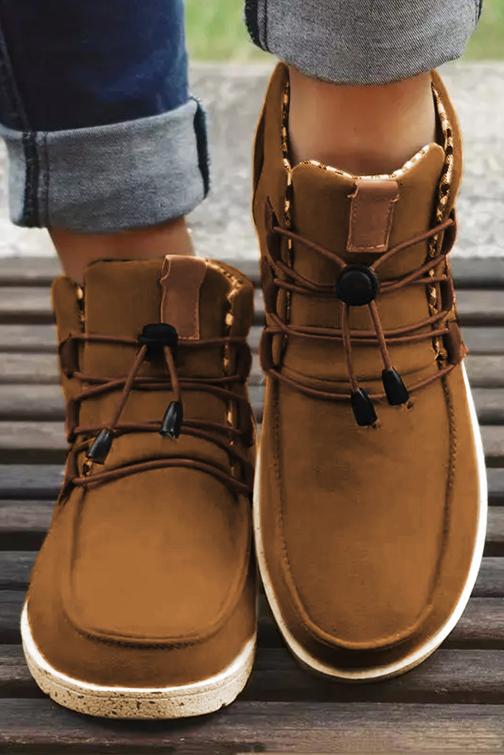 Camel Faux Suede Lace Up Ankle Boots