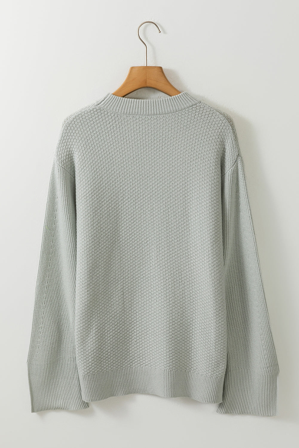 Parchment Solid Textured Knit Split Cuff Drop Shoulder Sweater