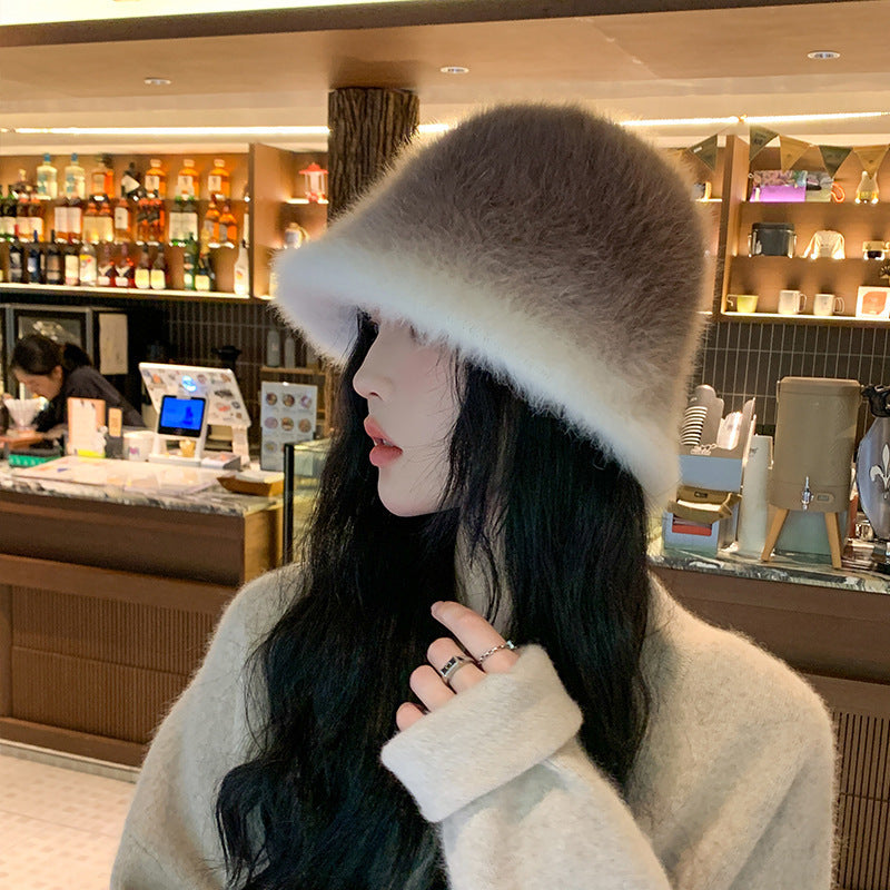 Women's Fashion Gradient Color Rabbit Fur Warm Fisherman Hat